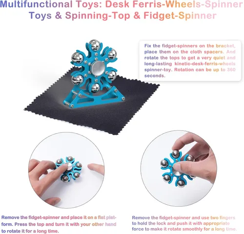 Vista 3 de Juguetes de escritorio Fidget-Toys para carrusel-Spinner: Spinner cinético de metal 4 minutos, gadgets geniales para niños, adolescentes, adultos