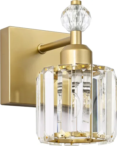 Vista 42 de PRESDE Aplique de pared de cristal único, lámpara de tocador cromada moderna, lámpara de pared de 1 luz para baño, dormitorio, pasillo