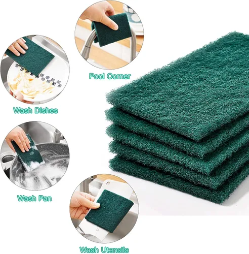 Vista 3 de Esponjas de limpieza pesadas antiarañazos, esponja de limpieza de platos, herramienta de limpieza reutilizable verde para el hogar, para cocina