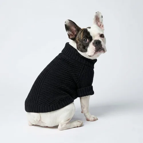 Vista 2 de Fitwarm Suéter de cuello alto para perro, abrigo térmico de punto para mascotas, ropa de invierno para perros pequeños, ropa de gato, negro, XS
