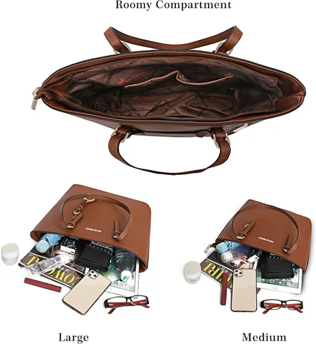 Vista 7 de Montana West Bolso de mano para mujer bolso de hombro de cuero vegano tamaño grande y mediano juego de 2 monederos