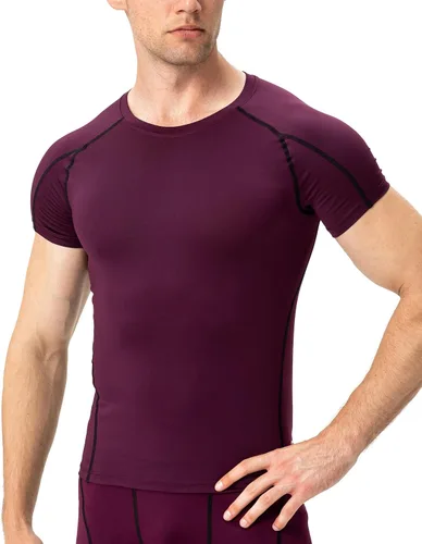 Vista 4 de Camisas de compresión para hombre, camiseta de entrenamiento de manga corta, camisetas de secado fresco, camiseta deportiva para correr