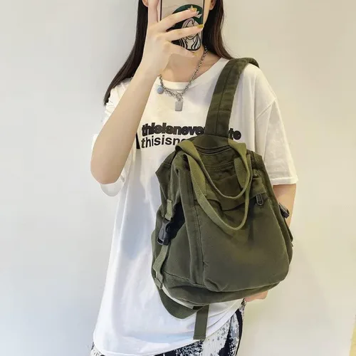 Vista 3 de Sumleno Mochila pequeña de lona bohemia para mujer, estilo vintage, bolsa de viaje al aire libre, mochila casual grunge, estética, hippie, Y2K