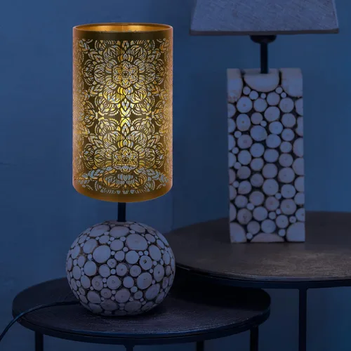 Vista 8 de KALLORY Pantalla hueca de metal tallado de hierro para lámpara decorativa de mesa, 7.87 x 4.72 x 4.72 pulgadas, elegante difusor de luz para sala