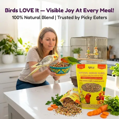 Vista 3 de Birds LOVE Natural Garden Blend - Alimento para pájaros pequeños, 2 libras, empaquetado a mano en Estados Unidos, mezcla natural con frutas