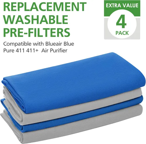 Vista 6 de Paquete de 4 prefiltros lavables de repuesto 411 para Blueair Blue Pure 411, 411+, 411 Auto y Mini purificador de aire, elimina polen, polvo, caspa