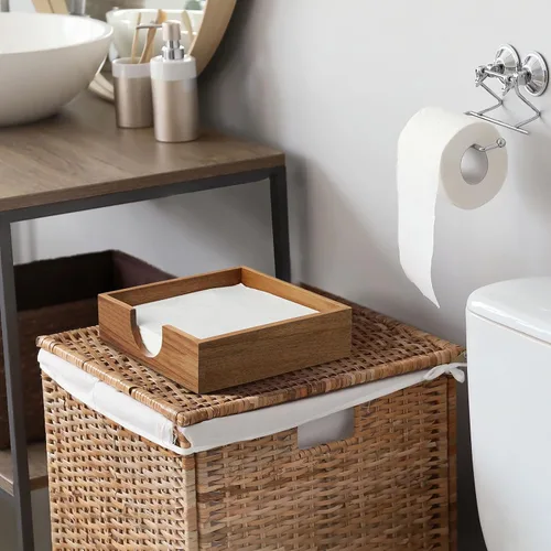 Vista 6 de Servilletero de madera de acacia para mesa, servilleteros para servilletas de papel, servilletero plano para almuerzo, servilleteros para decoración