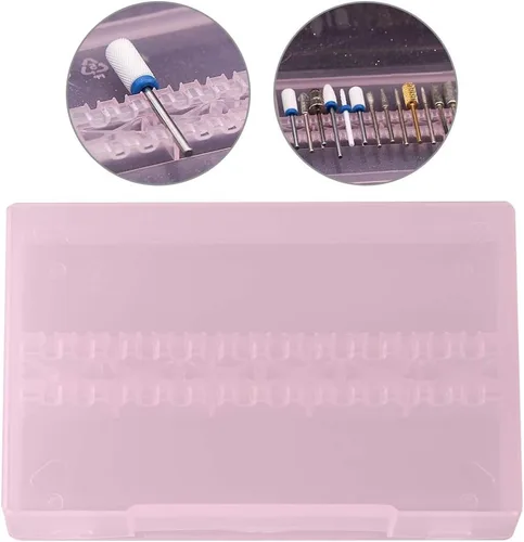 Vista 6 de TOPINCN Caja de almacenamiento moderna de broca de uñas de 14 agujeros rosa para salón de arte de uñas y uso doméstico