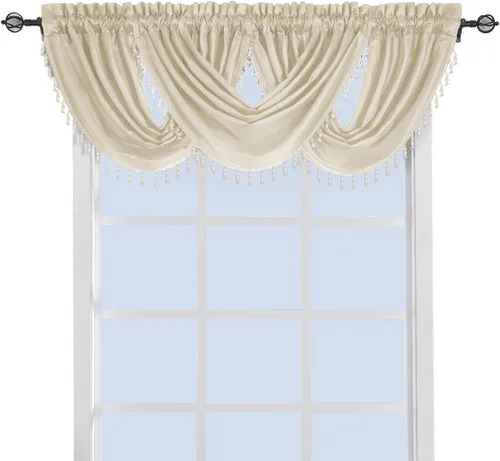 Vista 5 de sheetsnthings Cenefa de ventana decorativa de cascada Soho de chocolate 100% poliéster, 57 x 37 pulgadas (individual)