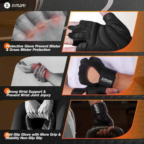 Vista 5 de SIMARI Guantes de entrenamiento transpirables para hombres y mujeres, guantes acolchados para levantamiento de pesas con gran agarre, protección
