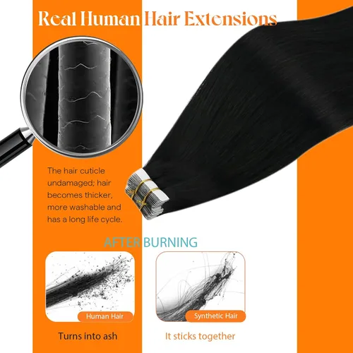 Vista 7 de Sunny Hair - Extensiones de cabello humano real para mujer, con cinta adhesiva invisible, Remy, color negro azabache, 12 pulgadas, 20 piezas