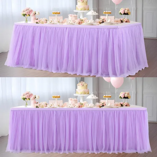 Vista 6 de Suppromo Pack de 2 faldas de mesa de tul azul de 6 pies para mesas rectangulares o redondas, mantel de tul azul para baby shower, cumpleaños