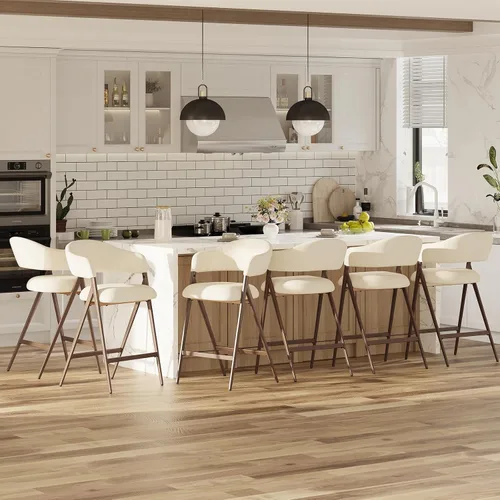 Vista 14 de COLAMY Juego de 2 taburetes de bar de 26 pulgadas de altura de mostrador con respaldo, sillas de bar tapizadas modernas con patas de metal para Beige