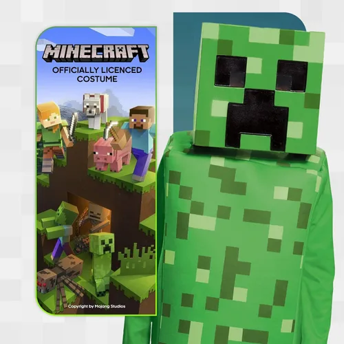 Vista 2 de Disfraz clásico de Creeper de Minecraft, M (7-8), Verde