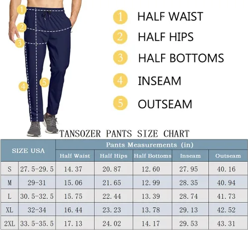 Vista 6 de Tansozer Men's Sweatpants Zipper Pockets Hiking Pants Lightweight Quick Dry for Athletic Jogging Workout Running Gym Travel