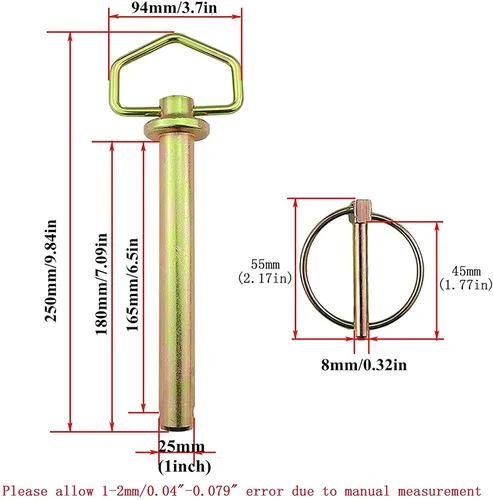 Vista 5 de 1 pasador de enganche con accesorios de cadena para tractores, 1 x 6-1/4 pulgadas