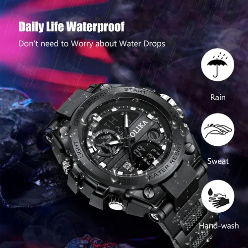 Vista 6 de RORIOS Reloj deportivo digital para hombre, multifunción, con temporizador de alarma, relojes militares, relojes de pulsera luminosos para niños