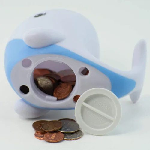 Vista 3 de Narwhal - Alcancía con forma de narval (narval de plástico para almacenar dinero, monedas, Miz) (1 narval por paquete)