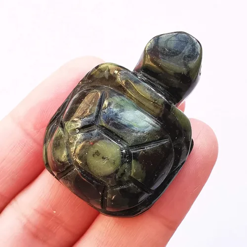 Vista 5 de 1 pieza de cristales de tortuga de labradorita negra y piedras curativas, escultura coleccionable de animales tallados a mano de 1.5 pulgadas