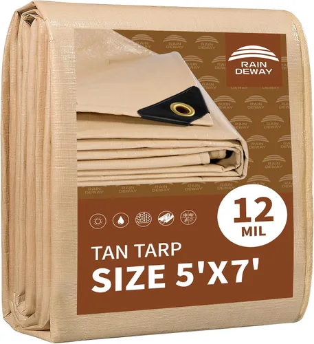 Vista 64 de RAINDEWAY Lonas de 4x8 pies, lona multiusos de poliéster a rayas de 12 mil, impermeable, con ojales y bordes reforzados, lonas rojas/blancas