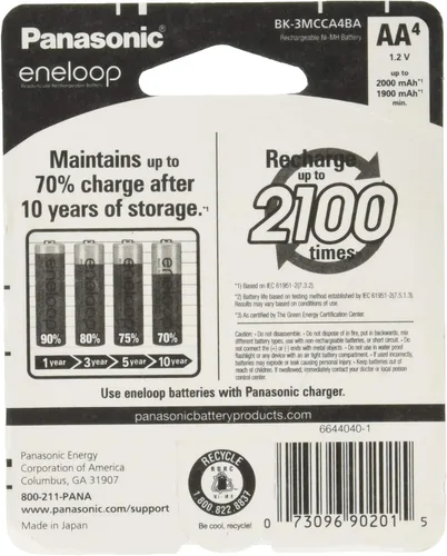 Vista 2 de Eneloop QS-RXXW-NU9Y versión 4ª generación AA NiMH precargada 2100 veces batería recargable con soporte paquete de 4