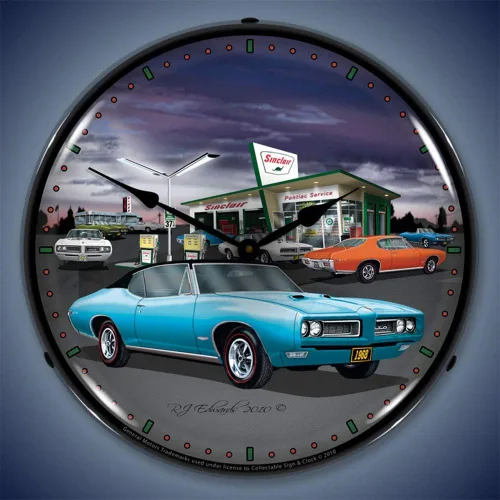 Vista 2 de 1968 Sinclair GTO at Gas Station Reloj de pared LED, Retro/Vintage, iluminado, 14 pulgadas