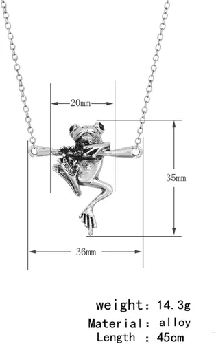 Vista 4 de Juego de collares de rana para colgar en forma de árbol de plata, diseño de rana y animales retro, divertido, vintage, para mujeres y niñas, regalo