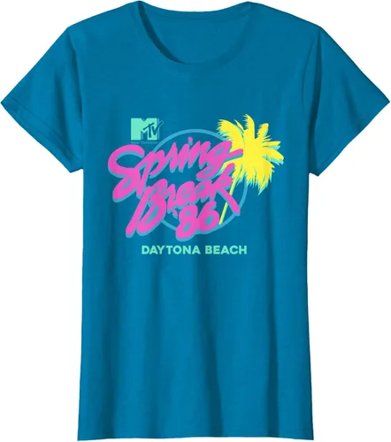 Vista 42 de MTV Camiseta de cuello redondo de ajuste clásico - Spring Break Daytona Beach, negro, adulto, manga corta, algodón y poliéster