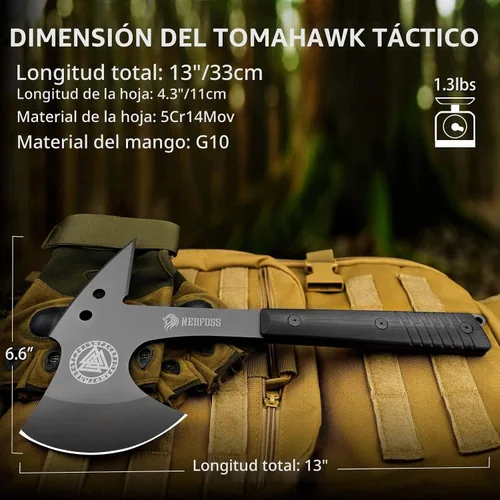 Vista 6 de NedFoss Eagle - Hacha táctica de supervivencia Tomahawk de 13 pulgadas
