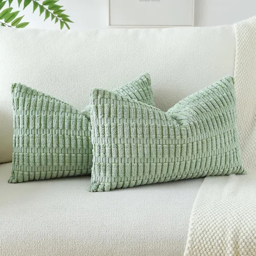 Vista 33 de OTOSTAR - Paquete de 2 fundas de almohada decorativas de pana suave de 18 x 18 pulgadas, funda de cojín a rayas estilo bohemio para sofá, cama, sala