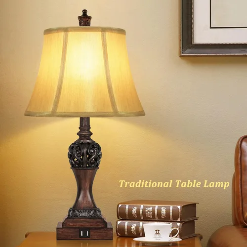 Vista 7 de Juego de 2 lámparas de mesa regulables de 3 vías con control táctil con 2 puertos de carga USB, lámparas de noche tradicionales con pantalla de seda