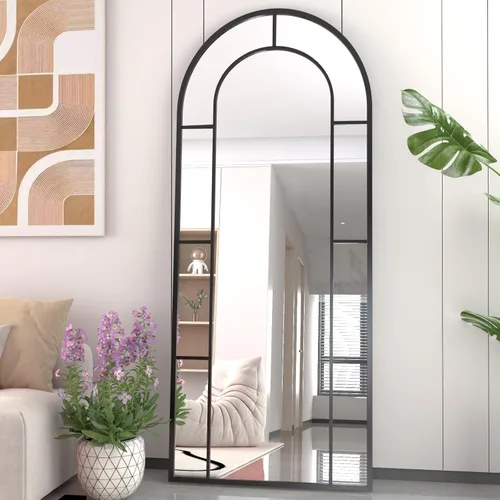 Vista 17 de Rowjut Espejo de pared en forma de arco de 30 x 20 pulgadas, espejo decorativo de pared y baño con marco de hierro, espejos de pared superior