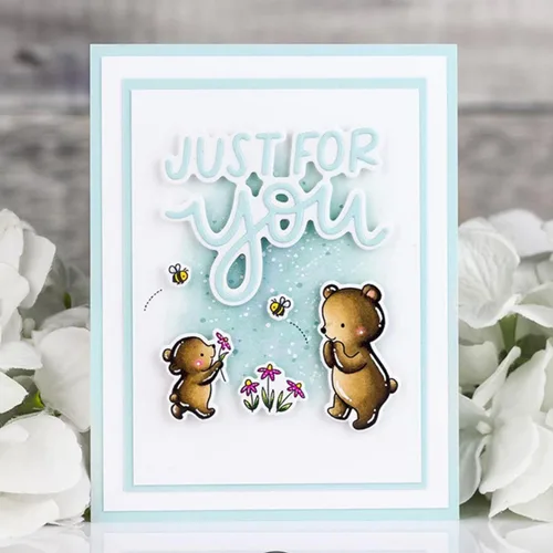 Vista 6 de Bear Hugs - Juego de sellos y troqueles para hacer tarjetas, sellos transparentes y troqueles de corte de metal para álbumes de recortes