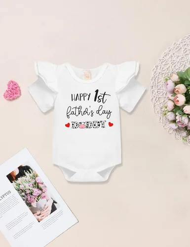 Vista 4 de Happy First Mother's Day - Mameluco con estampado de letras para recién nacido, diseño de corazón y diadema