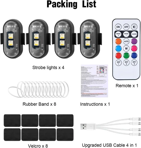 Vista 7 de 4 luces estroboscópicas LED inalámbricas con control remoto, 8 colores recargables, luces LED anticolisión, luces de advertencia de emergencia