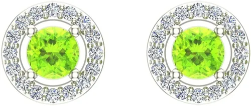 Vista 3 de Aretes de diamantes de peridoto de oro de 14 quilates, aretes de halo de piedra natal de agosto
