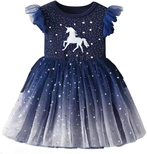 Vista 11 de DXTON Vestidos de verano de manga corta tutú para niña, para fiesta, boda, cumpleaños
