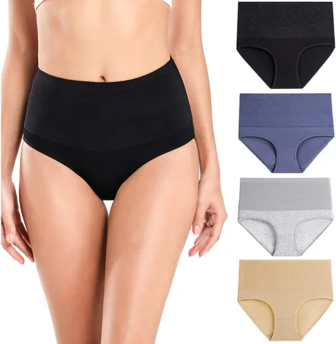 Vista 5 de wirarpa - Calzones elásticos de algodón para mujer, suaves, transpirables, de talle alto, cobertura completa, para mujer, multipaquete Beige