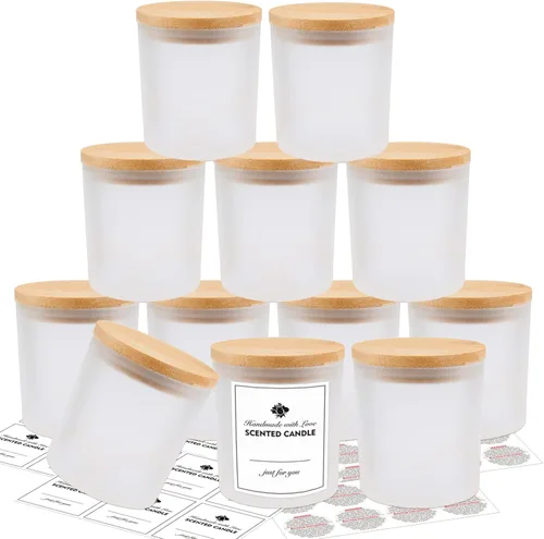 Vista 7 de SUPMIND Tarros de vela de vidrio negro mate de 10 oz con tapa, 12 piezas