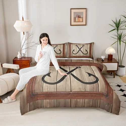 Vista 28 de Juego de edredón Lake Home Camper tamaño King, juego de ropa de cama náutica con ancla para niños, niñas, niños, adultos, decoración de dormitorio
