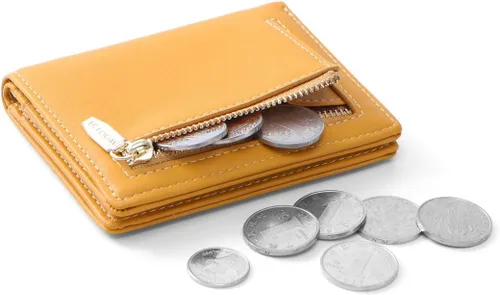 Vista 3 de Billetera pequeña de cuero plegable para mujer, mini monedero corto