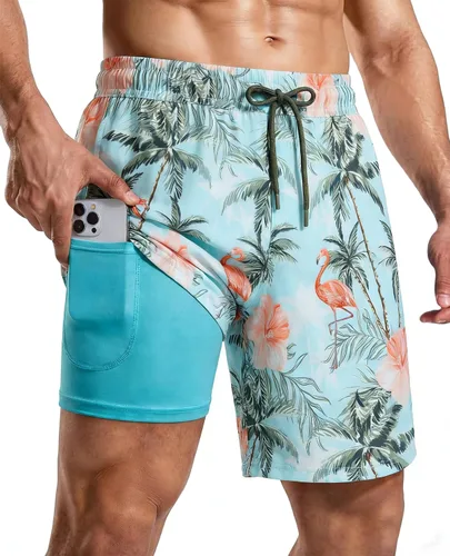 Vista 21 de Bañador para hombre con forro de compresión de 7 pulgadas B-rayas azul-blancas