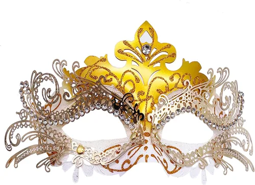 Vista 7 de Máscaras de metal para mujeres/hombres, máscara veneciana de Halloween, máscara de Mardi Gras Negro