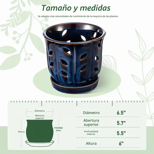 Vista 2 de FoldTier Paquete de 2 macetas de cerámica para orquídeas de 6.5 pulgadas