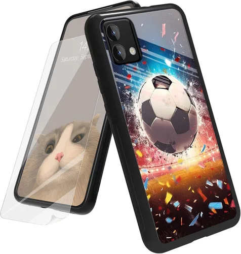 Vista 105 de Funda para Motorola Moto G Play 4G 2024 con protector de pantalla, parte trasera de vidrio templado + funda de silicona suave TPU absorción
