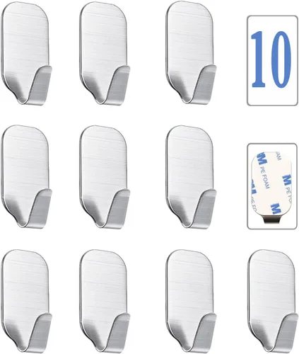 Vista 8 de Ganchos autoadhesivos pequeños para colgar ganchos de pared resistentes Paquete de 10 ganchos adhesivos de pared