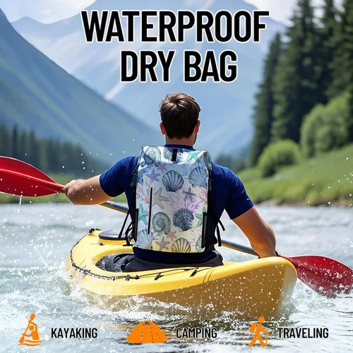 Vista 11 de Bolsa seca impermeable Bolsas secas marinas para kayak, senderismo, conchas marinas, coral, náutica, estrella de mar, mochila con cierre enrollable