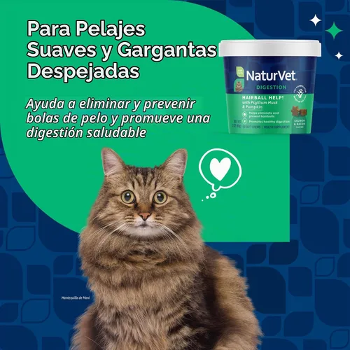 Vista 3 de NaturVet Suplemento de ayuda para bolas de pelo para gatos - Plus Pumpkin - Ayuda a eliminar y prevenir bolas de pelo - 60 masticables suaves