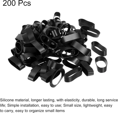 Vista 3 de PATIKIL Bandas de goma de silicona, 200 piezas antideslizantes de 0.9 pulgadas, color negro plano para envolver cables, envolturas de bolsas, arte