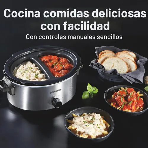 Vista 3 de Proctor Silex Olla de cocción lenta de doble plato con olla de 6 cuartos de galón y inserto antiadherente de 2.5 cuartos de galón para cocinar dos